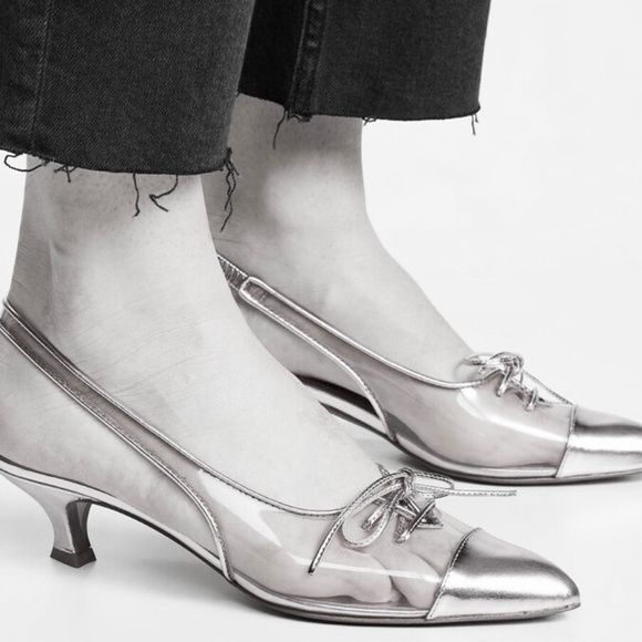 MARC JACOBS Women's Slingback Kitten-Heel Pumps Silver Clear Pointed Toe Shoes - Picture 5 of 16
